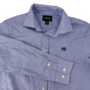 Lauren Ralph Lauren Boys Dress Button Down Logo Shirt Blue Chambray Size 14